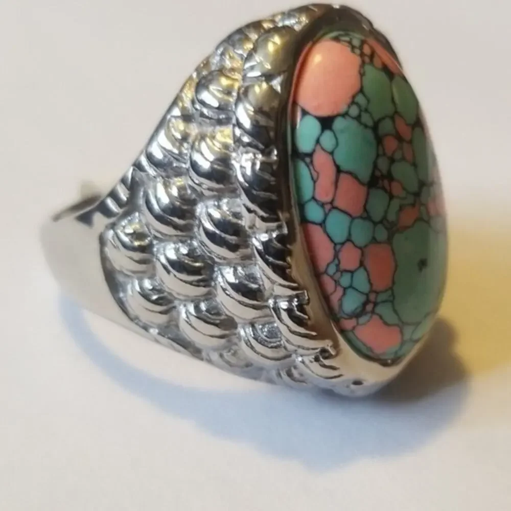 Stainless steel‎ turquois ring. Large size 17